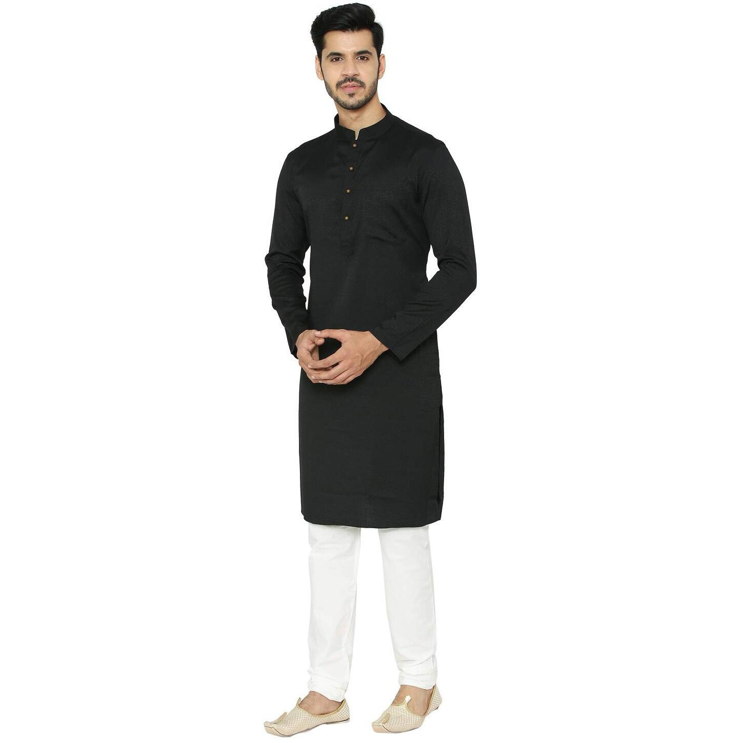 Manyavar Men's Cotton Kurta (Ml11844_Black_L)