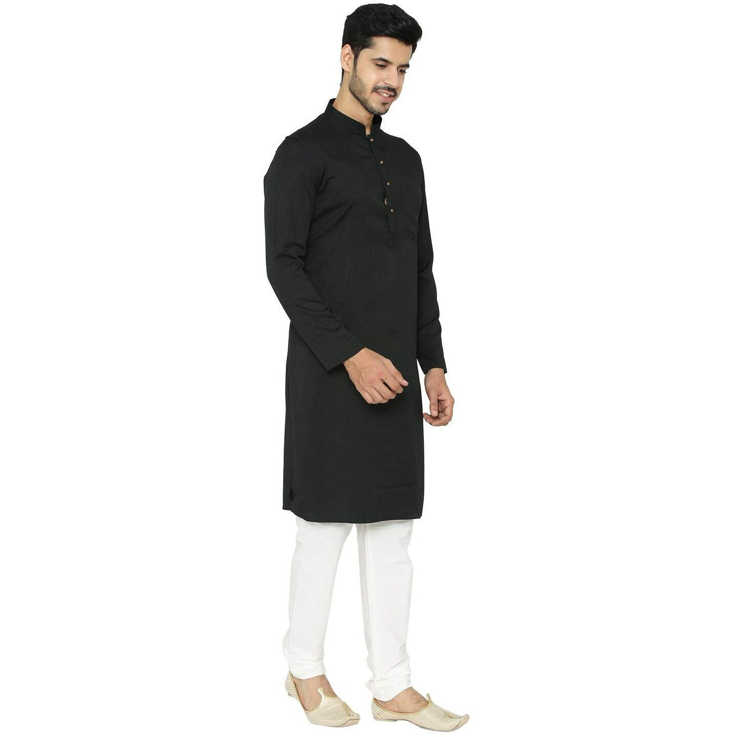 Manyavar Men's Cotton Kurta (Ml11844_Black_L)