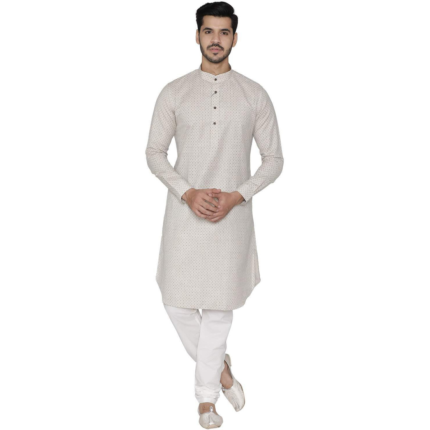 Manyavar Men's Cotton Regular Kurta (Ml11898-304-S_Fawn_Small)