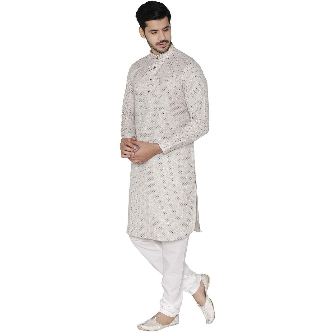 Manyavar Men's Cotton Regular Kurta (Ml11898-304-S_Fawn_Small)