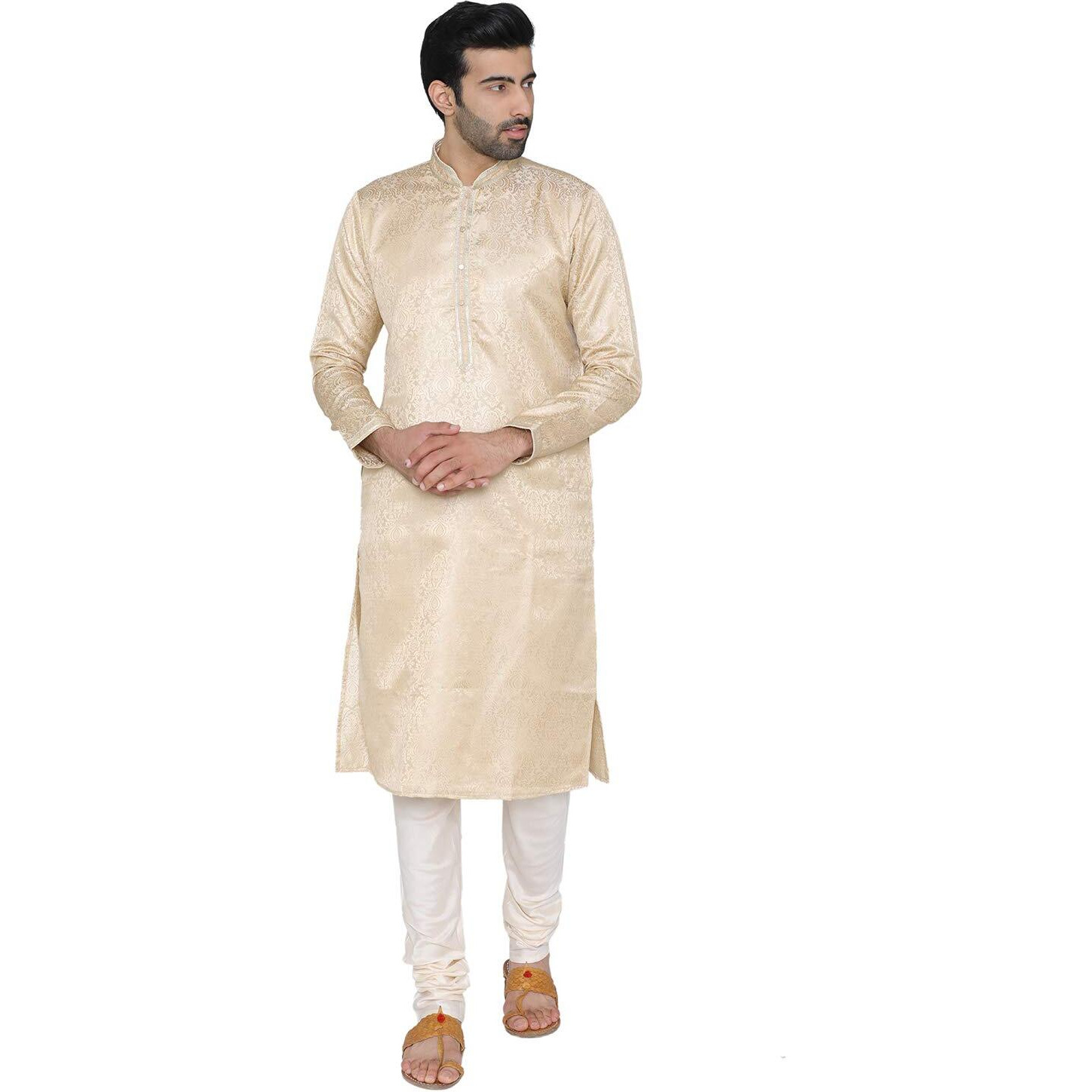Manyavar Men's Art Silk Kurta Pyjama (Sosk324_Beige_M)