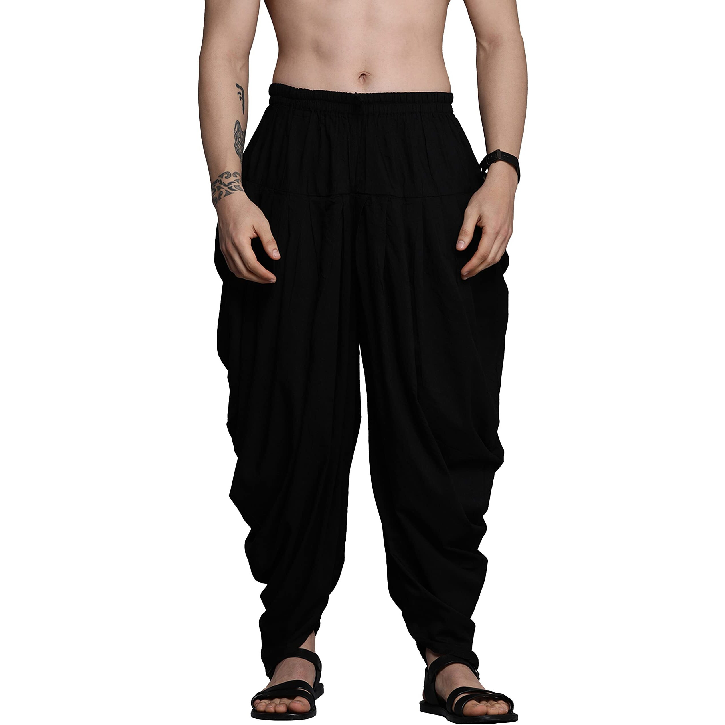 Manyavar Patiala For Men, Ethnic Patiala Pyjama For Men, Blended Viscose Solid Pyjama (Black, 3Xl)