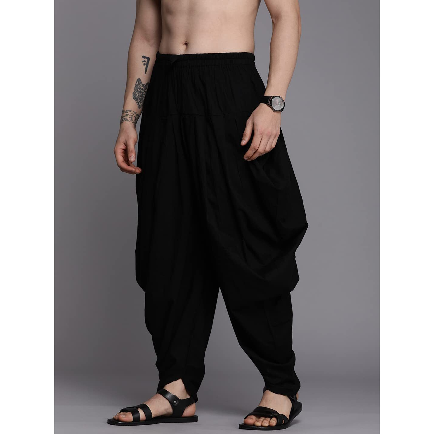 Manyavar Patiala For Men, Ethnic Patiala Pyjama For Men, Blended Viscose Solid Pyjama (Black, 3Xl)