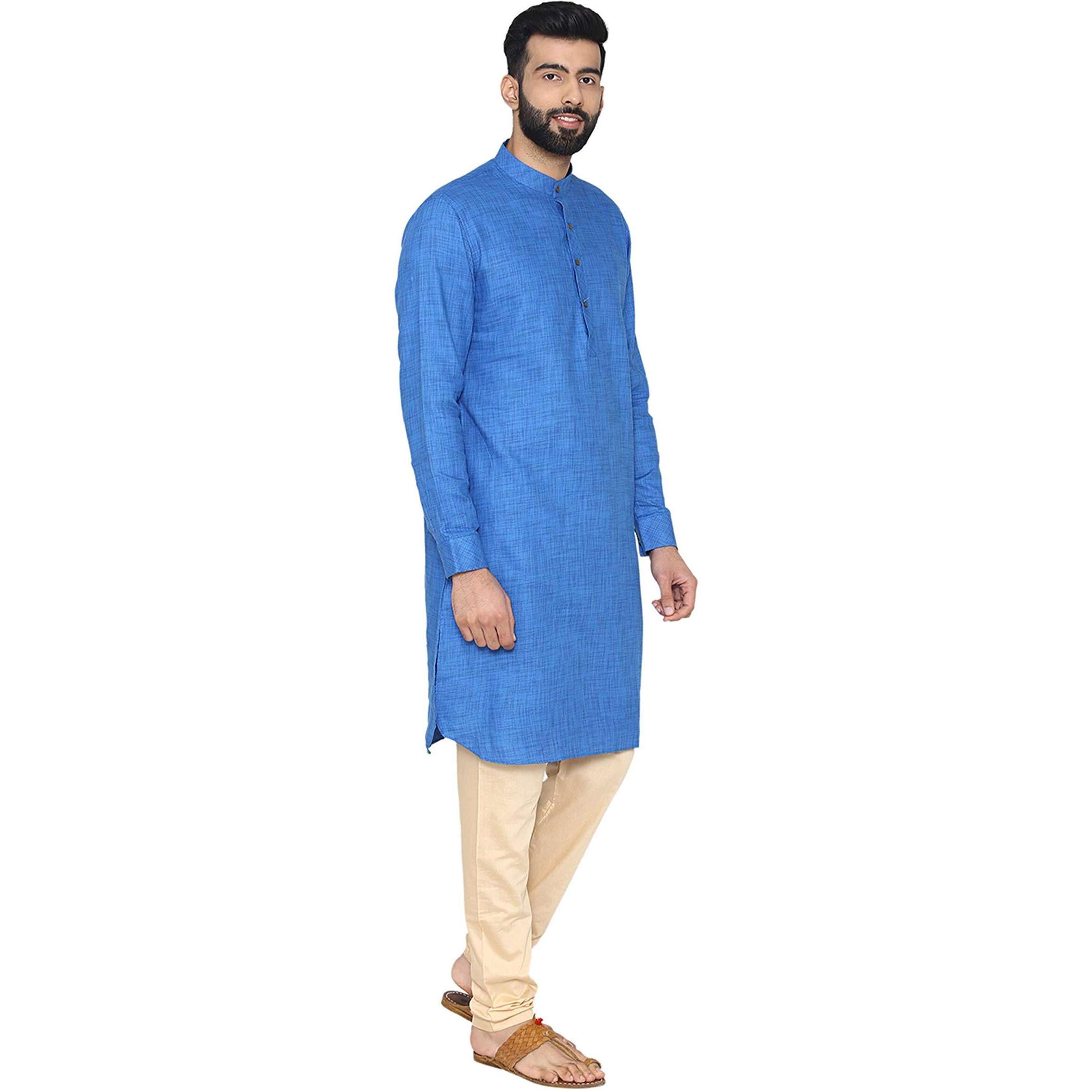 Manyavar Men's Art Silk Kurta (Ml11918_Blue_L)