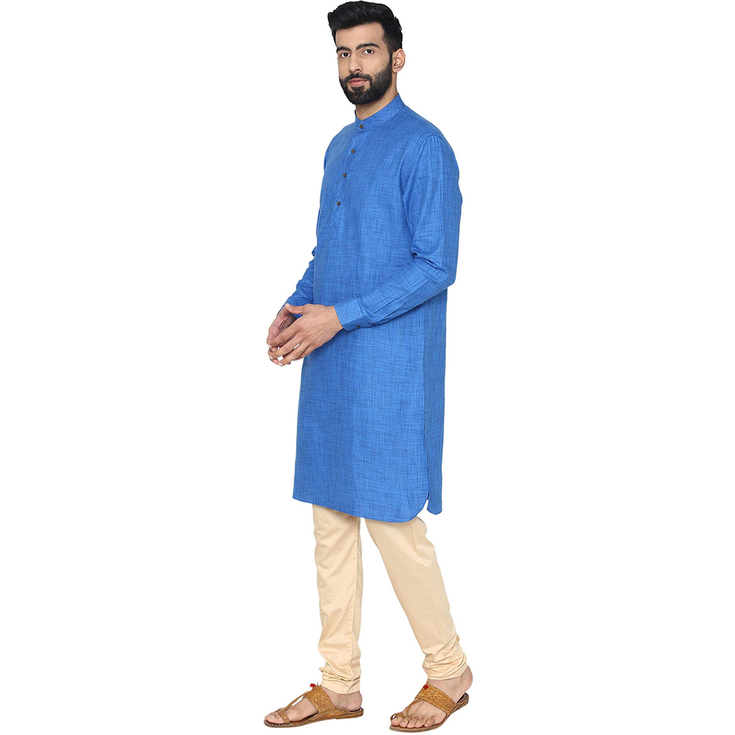 Manyavar Men's Art Silk Kurta (Ml11918_Blue_L)