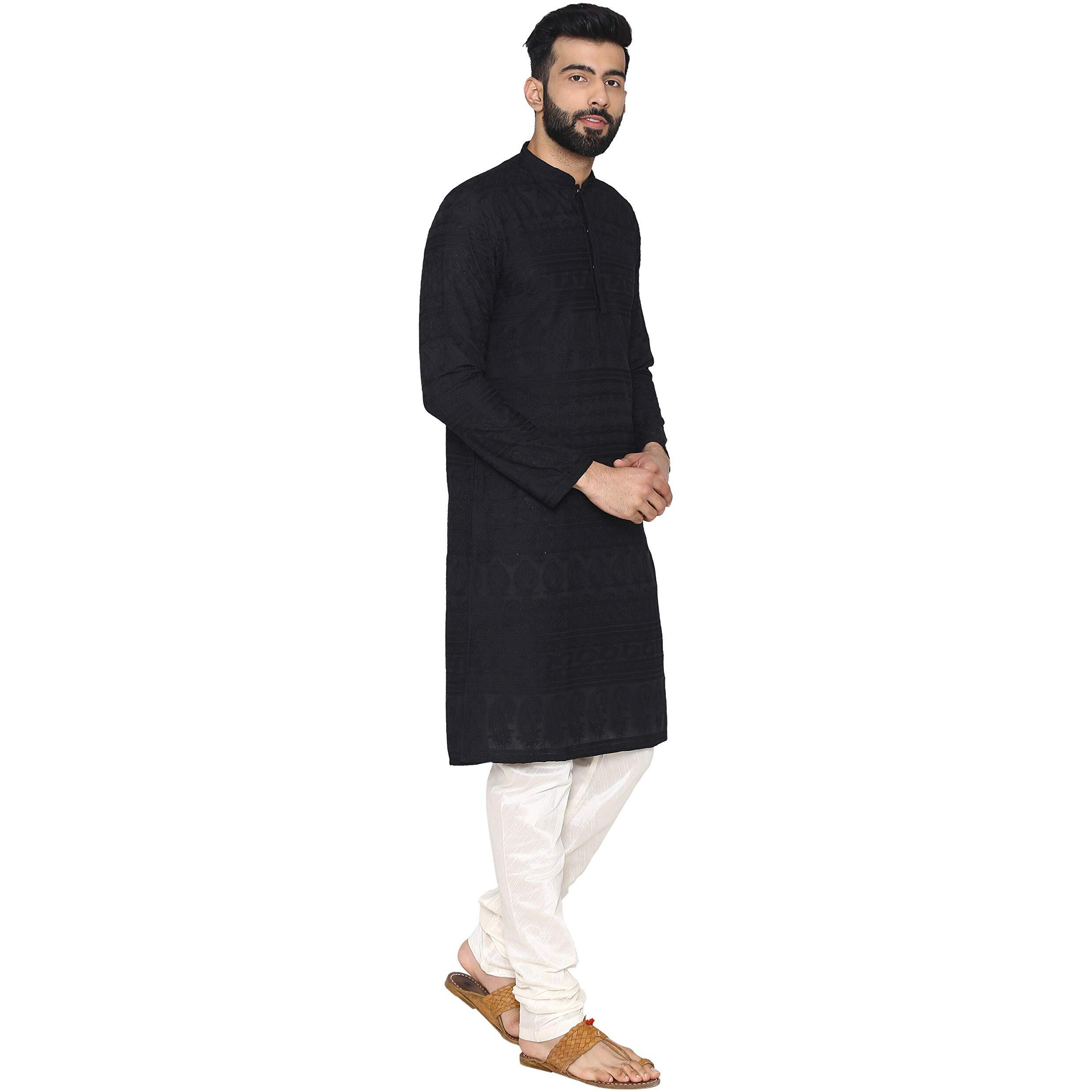 Manyavar Men's Art Silk Kurta Pyjama (Sosk372_Black_S)