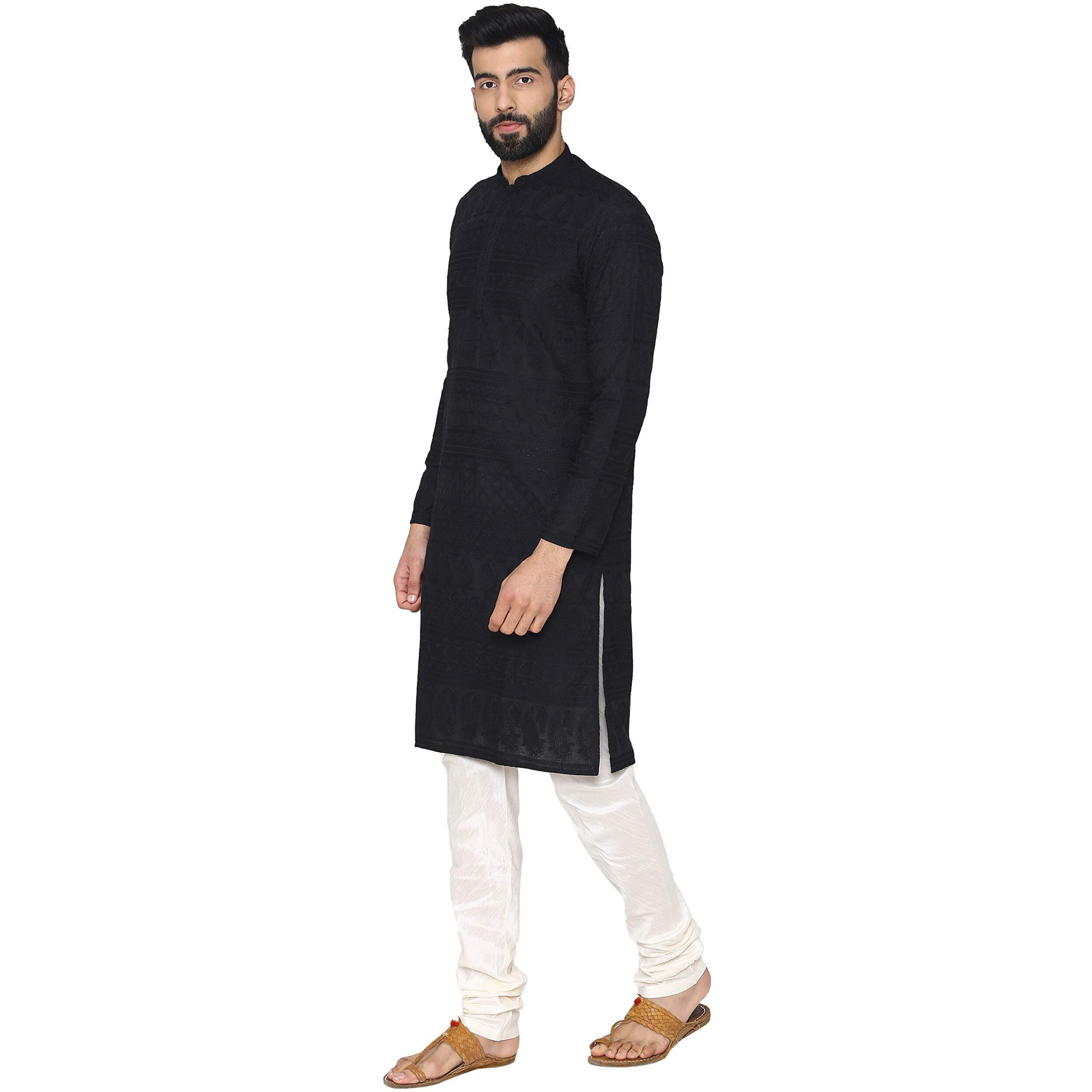 Manyavar Men's Art Silk Kurta Pyjama (Sosk372_Black_S)