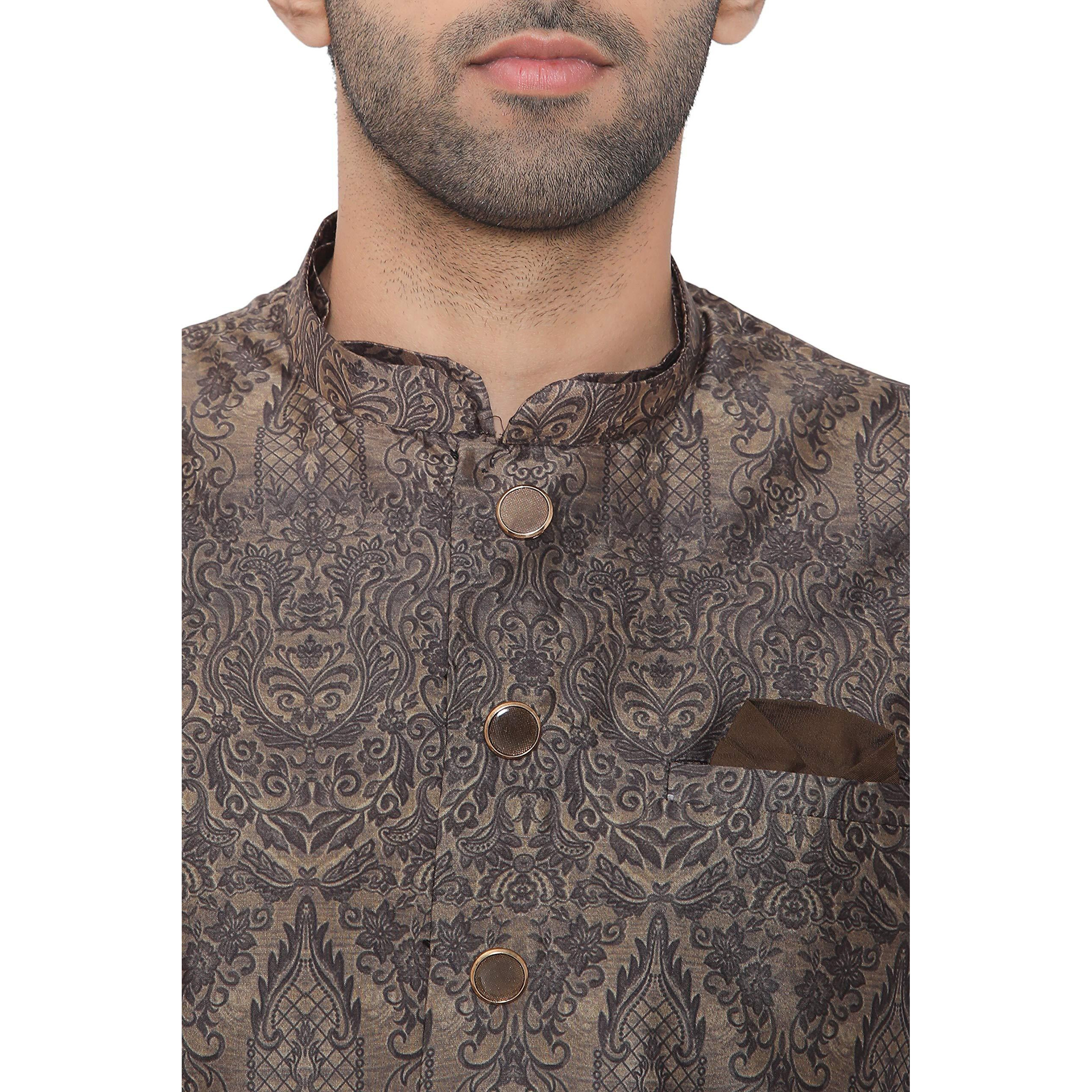 Manyavar Men's Silk Blend Kurta Chudidar (Jast132_Brown_L)