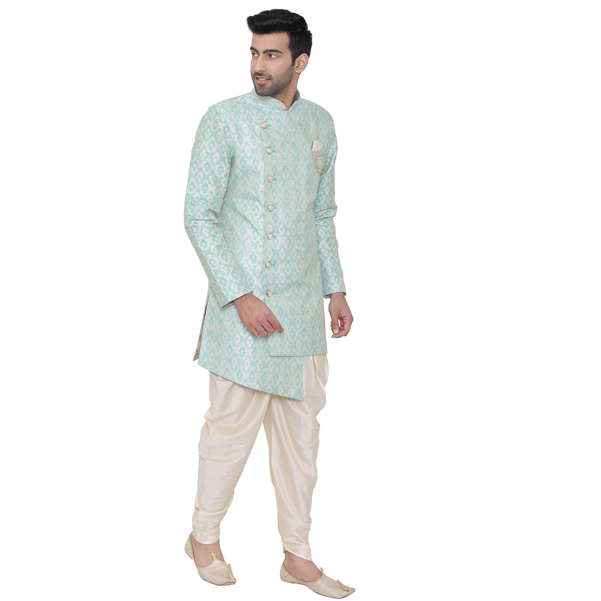 Manyavar Men's Silk Blend Regular Fit Kurta (Smid0002_Light Blue_M)