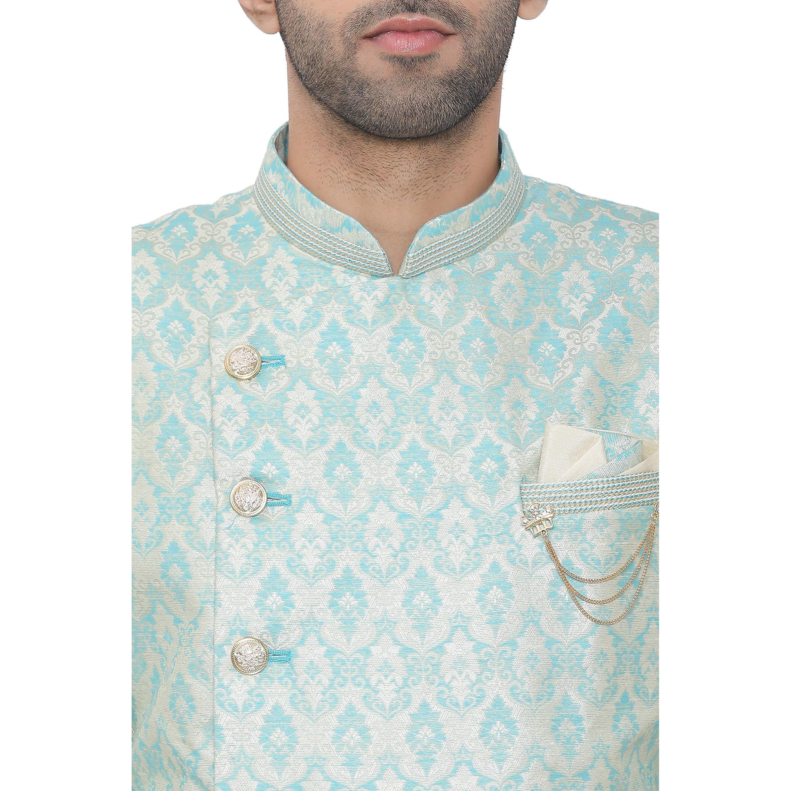 Manyavar Men's Silk Blend Regular Fit Kurta (Smid0002_Light Blue_M)