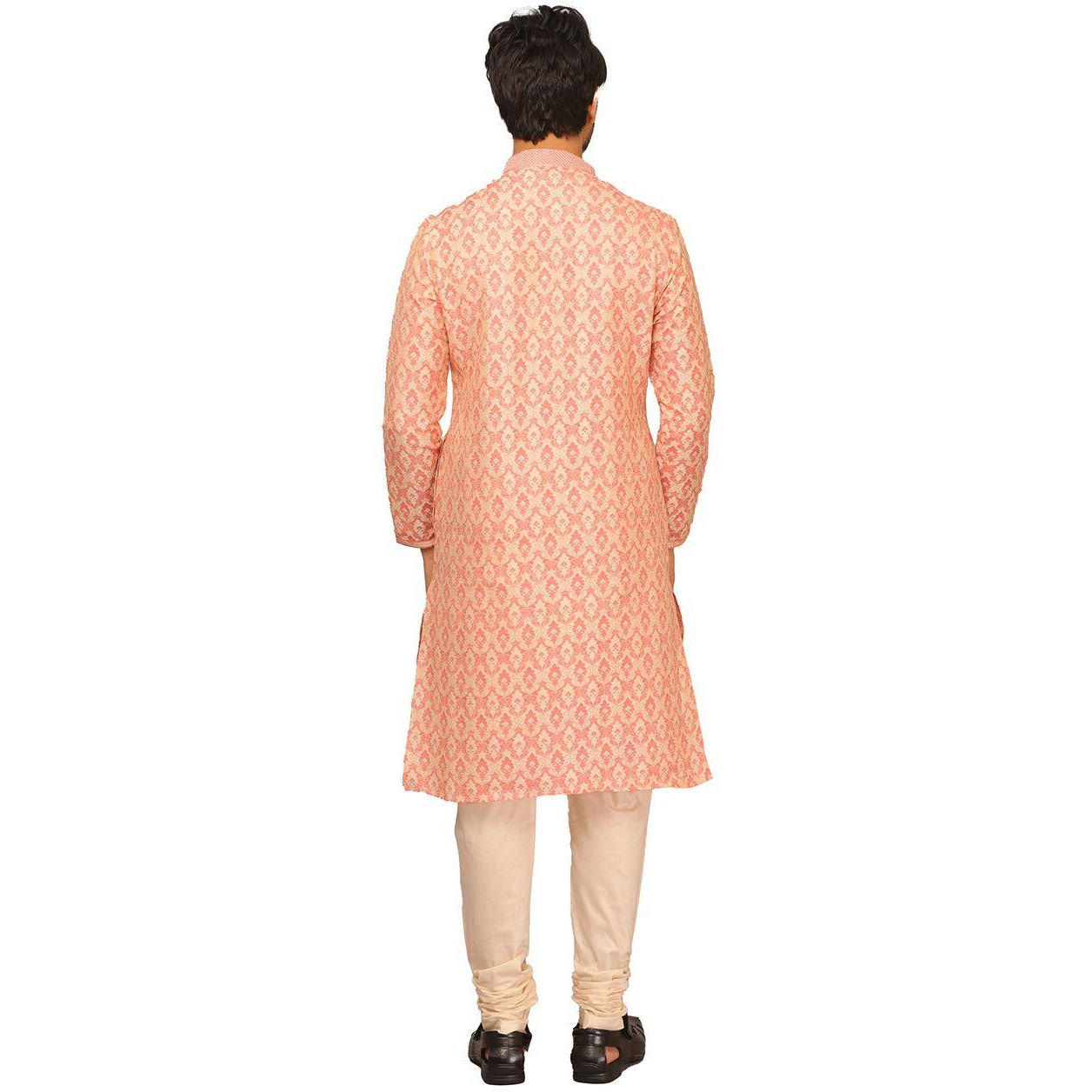 Manyavar Symmetrical Motif Orange Kurta Set For Mens(Small,Pink)