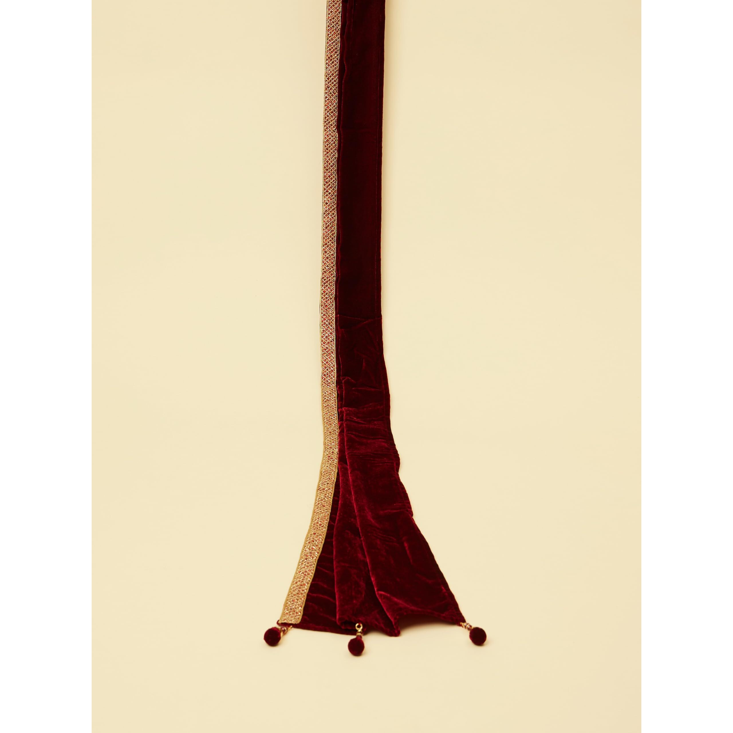 Manyavar Men's Velvet Plain|Hand Embroidery Dupatta (Maroon)