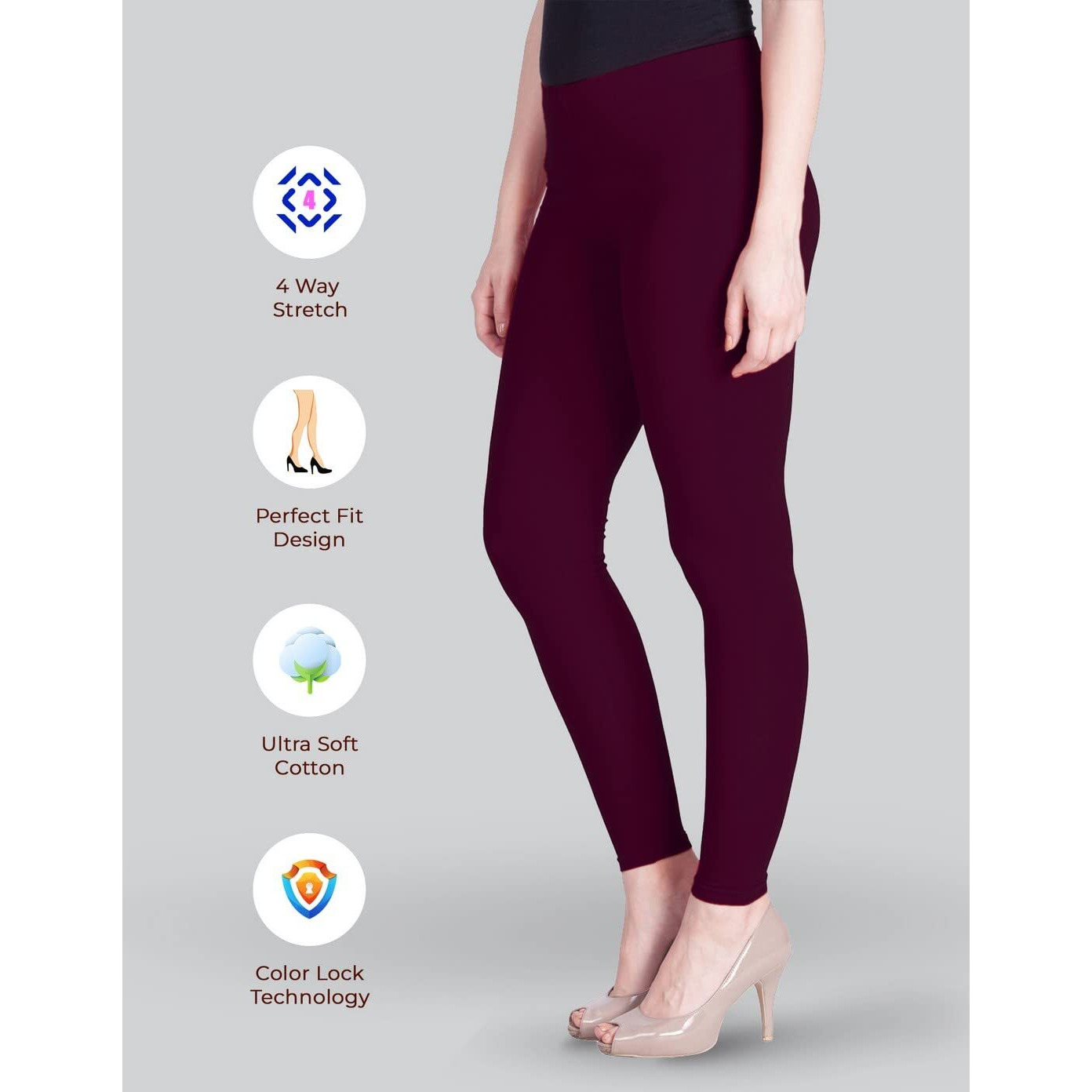 Lyra Women Solid Premium Cotton Ankle Length Leggings | Mid-Waist | Fashionwear
