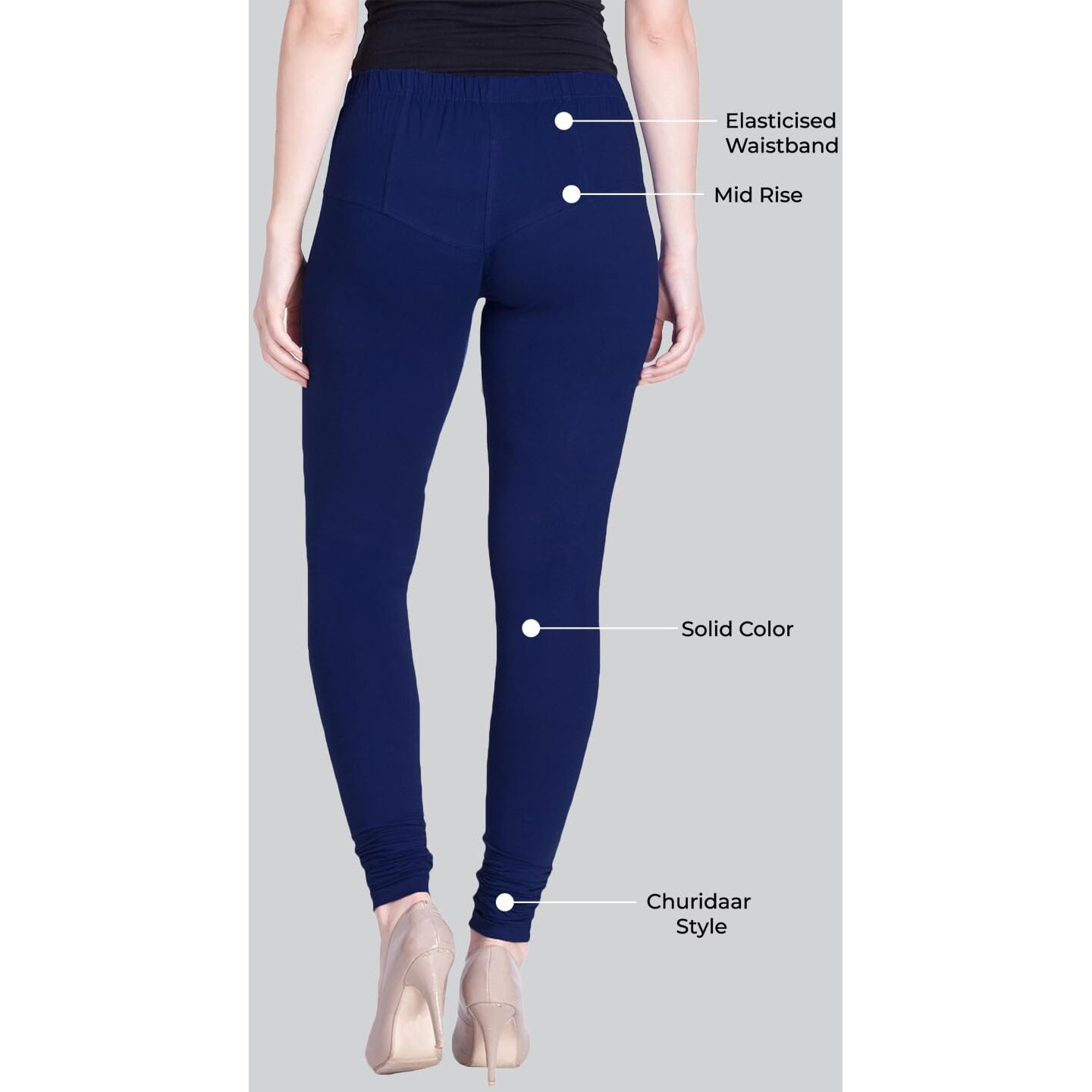 Lyra Women Solid Premium Cotton Ankle Length Leggings | Mid-Waist | Fashionwear Royal Blue