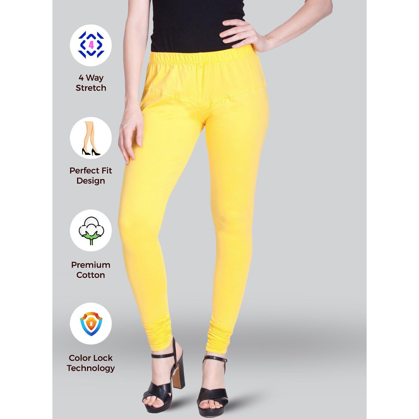 Lyra Women Solid Premium Cotton Churidar Leggings | Mid-Waist | Fashionwear