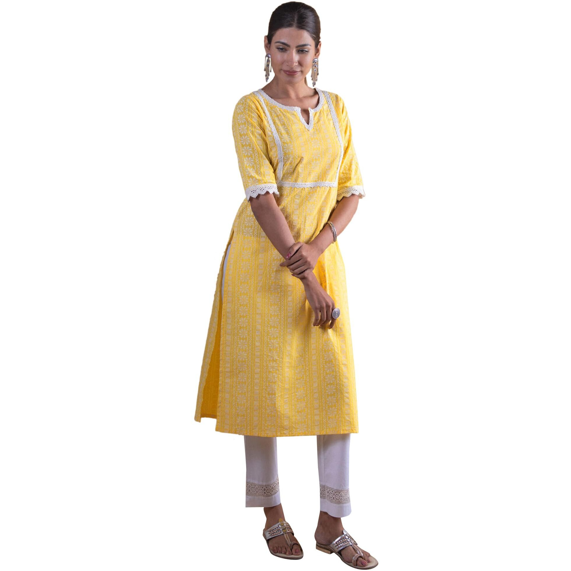 Libas Women's Cotton Straight Kurta (8479Mj_Yellow