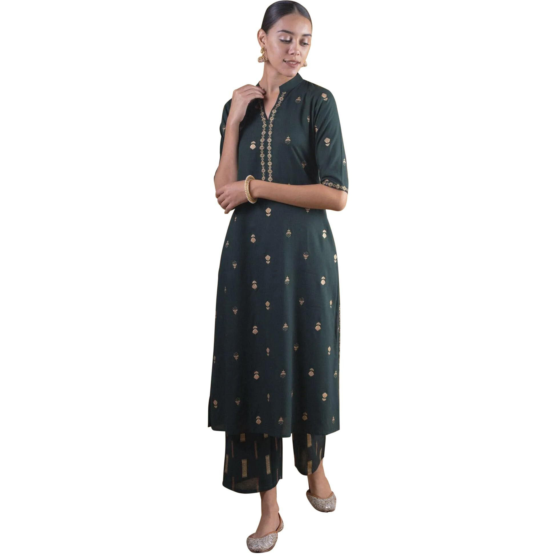Libas Womens Printed Rayon A-Line Kurta With Palazzos