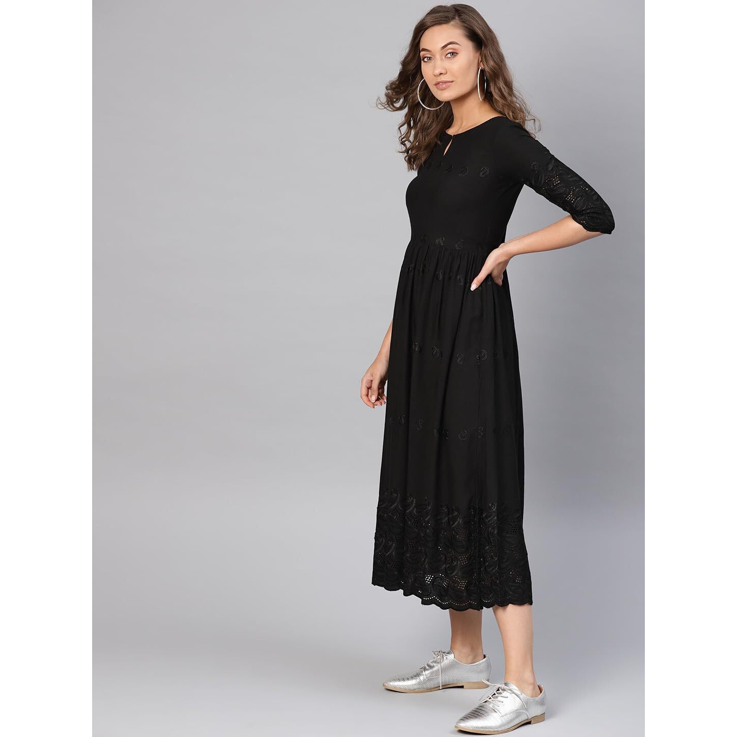 Libas Women's Viscose Rayon A-Line Long Casual Dress (8404Mj_Black