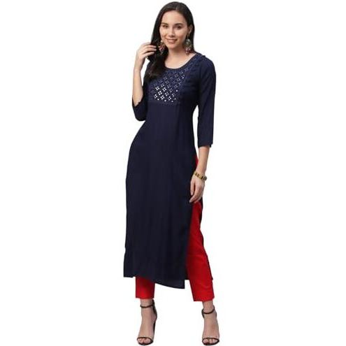 Libas Women's Viscose Rayon Yoke Design Regular Kurta (9057F Blue