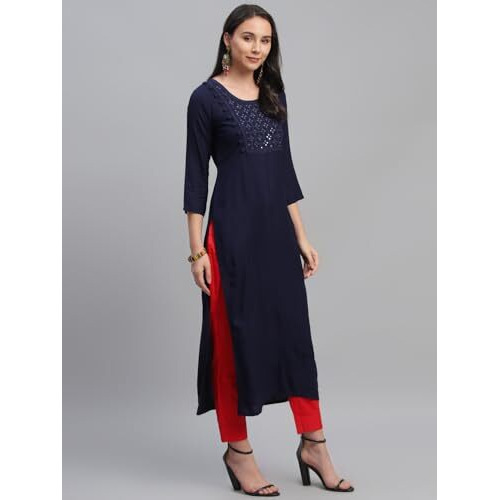 Libas Women's Viscose Rayon Yoke Design Regular Kurta (9057F Blue