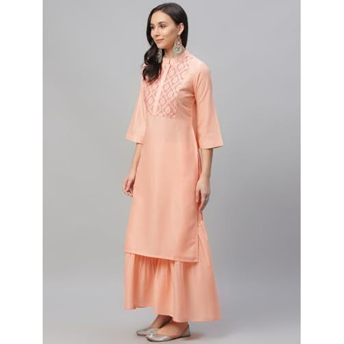 Libas Women's Crepe Printed Straight Kurta (9158_Peach