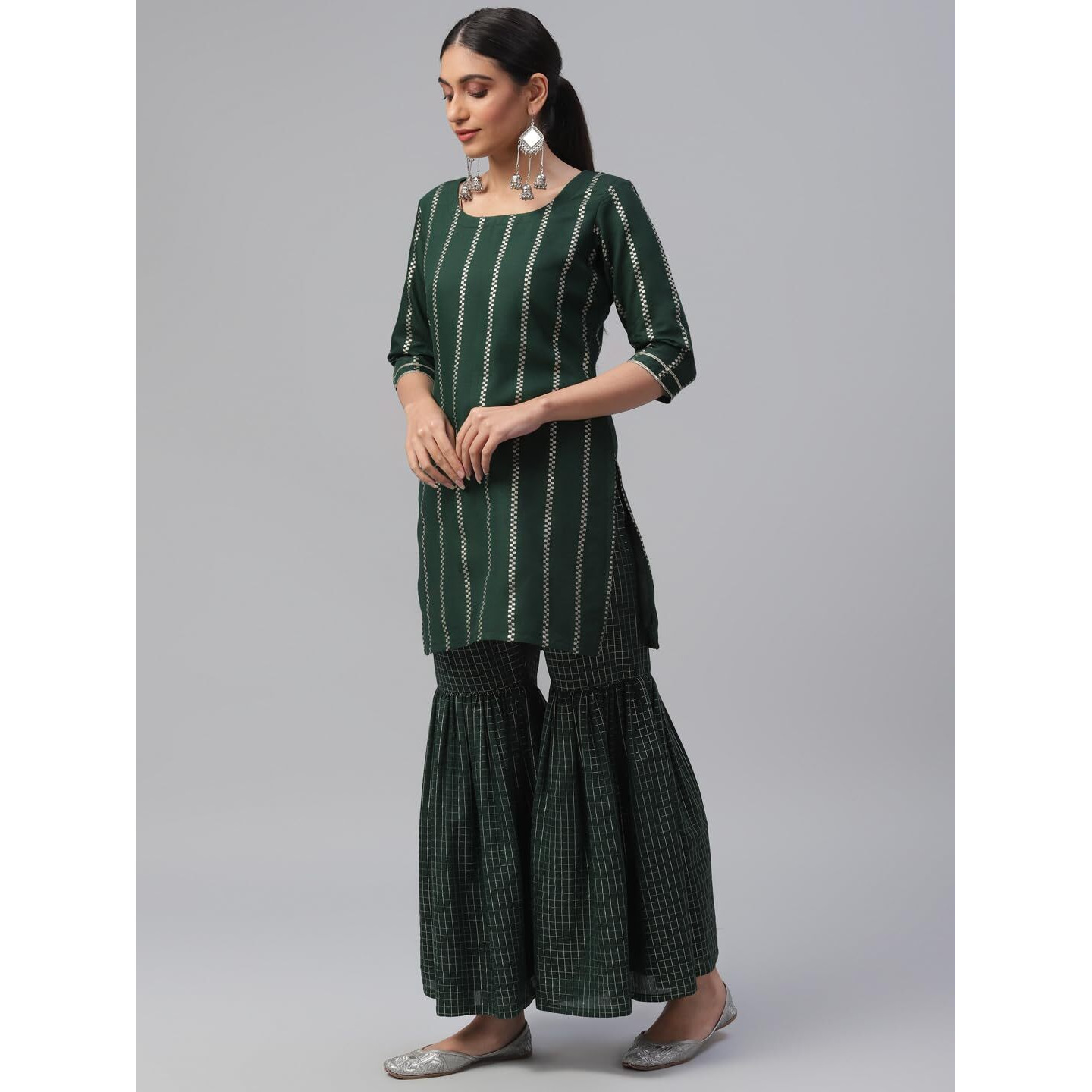 Libas Women's Polyester Kurta Set (6867_Green
