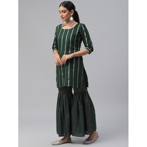 Libas Women's Polyester Kurta Set (6867_Green