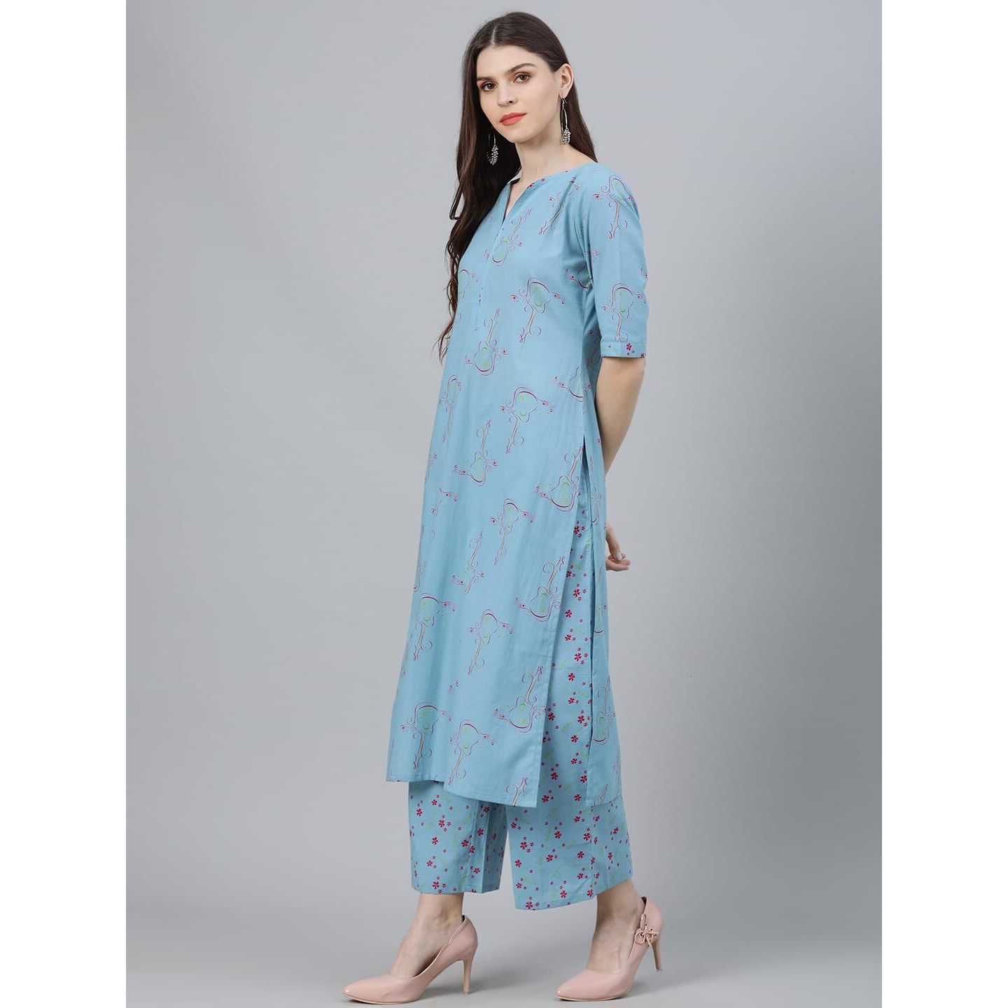 Libas Women Cotton Printed Kurta Set (6909_Blue, Xs)