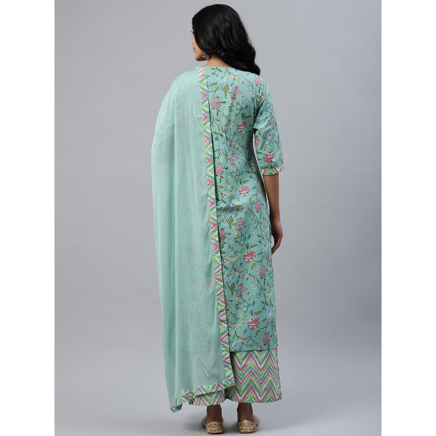 Libas Womens Printed Cotton Straight Kurta With Palazzos And Dupatta