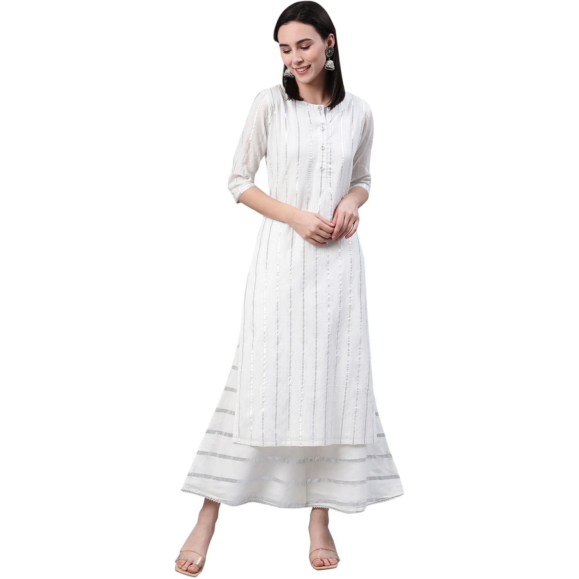 Libas Women's Cotton Woven Design Straight Kurta (12067O_White