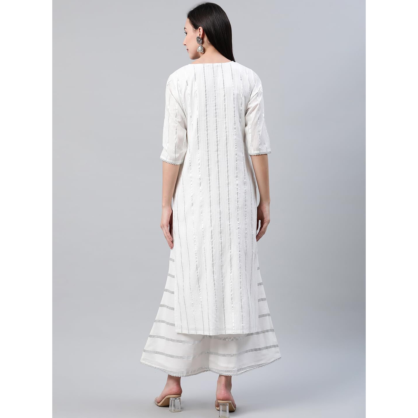 Libas Women's Cotton Woven Design Straight Kurta (12067O_White
