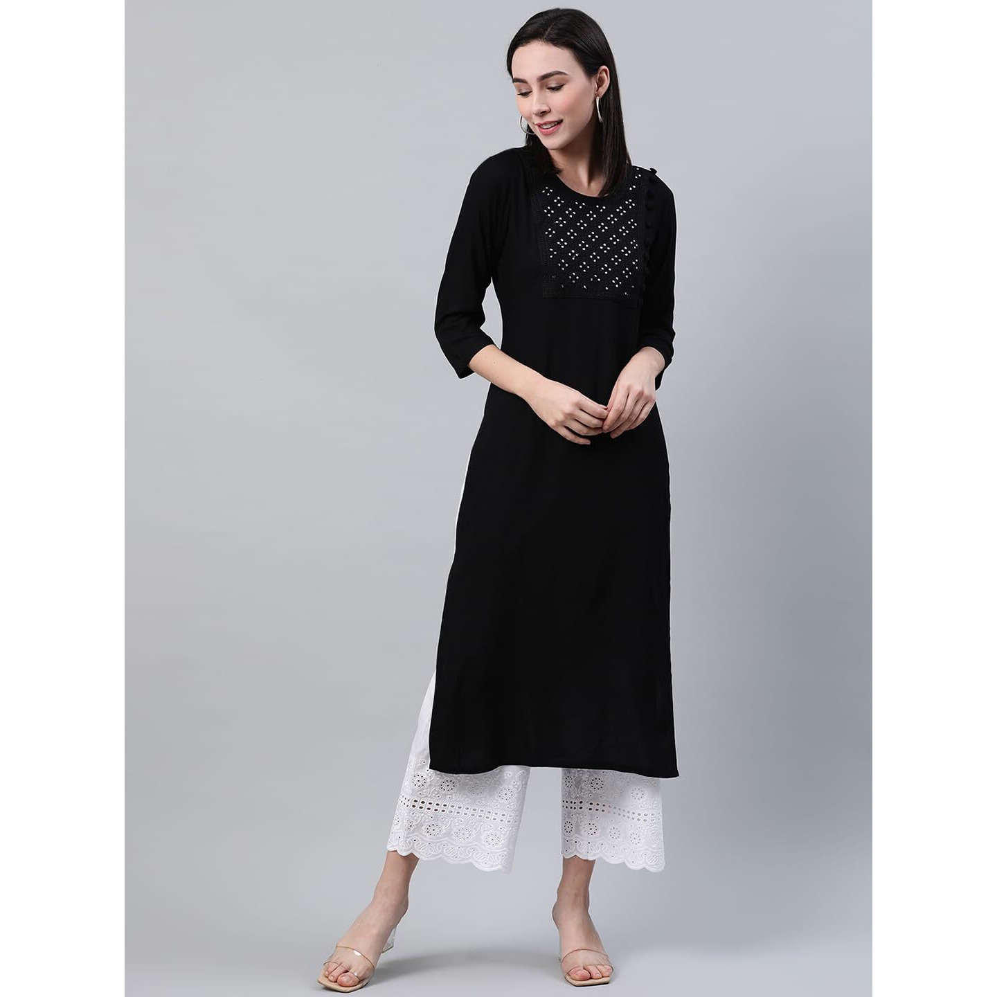 Libas Women's Rayon Blend Solid Straight Kurta (12079_Black