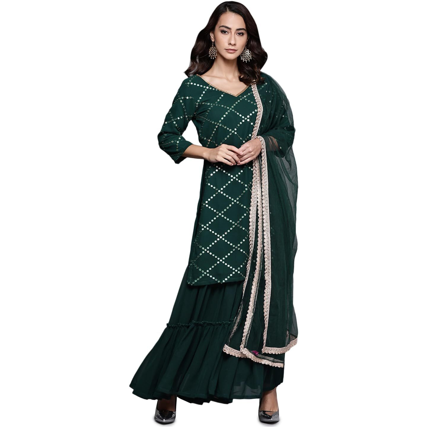 Libas Women's Poly Georgette Kurta Sets (20058O_Green