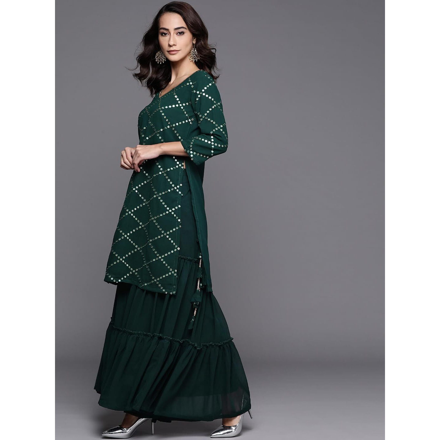 Libas Women's Poly Georgette Kurta Sets (20058O_Green