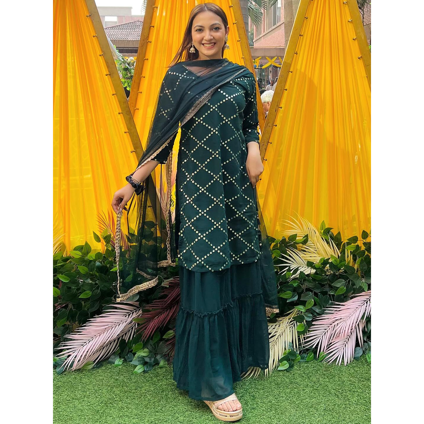 Libas Women's Poly Georgette Kurta Sets (20058O_Green