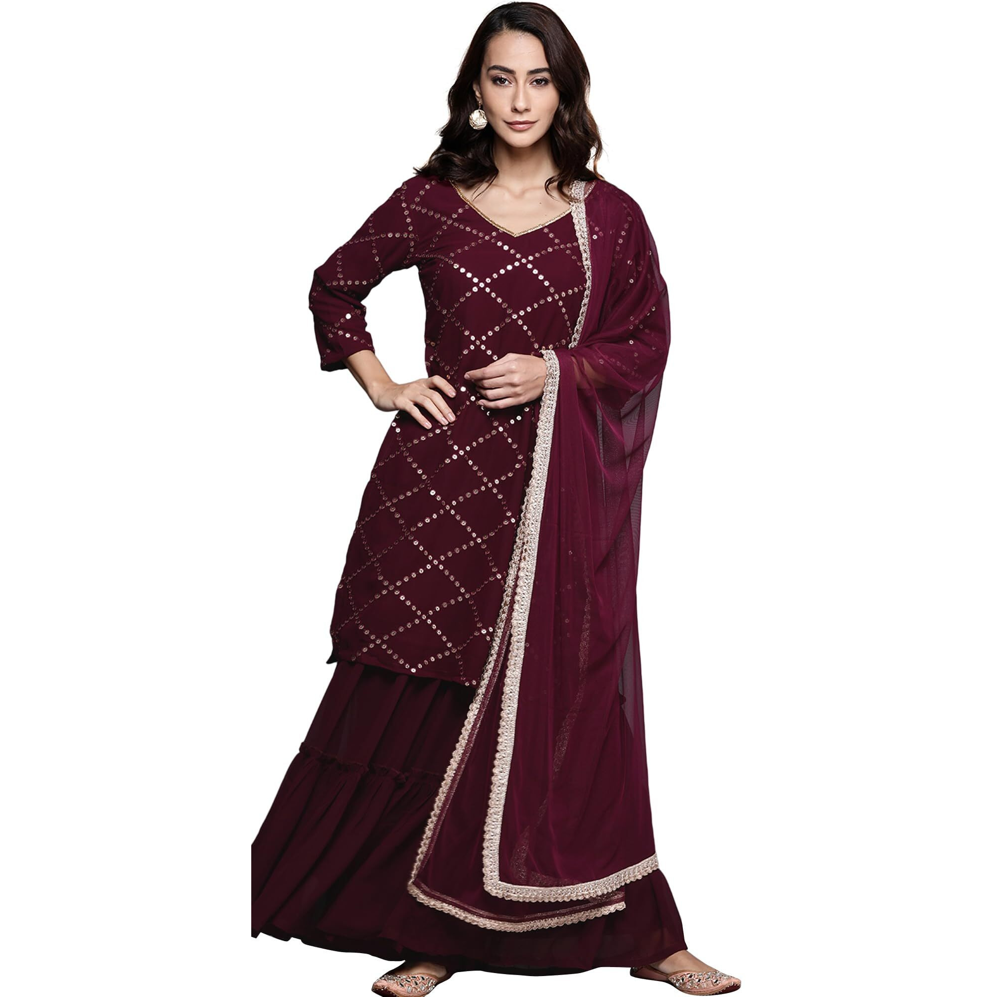 Libas Women's Poly Georgette Kurta Sets (20059O_Purple