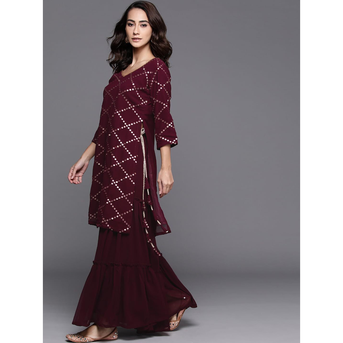 Libas Women's Poly Georgette Kurta Sets (20059O_Purple