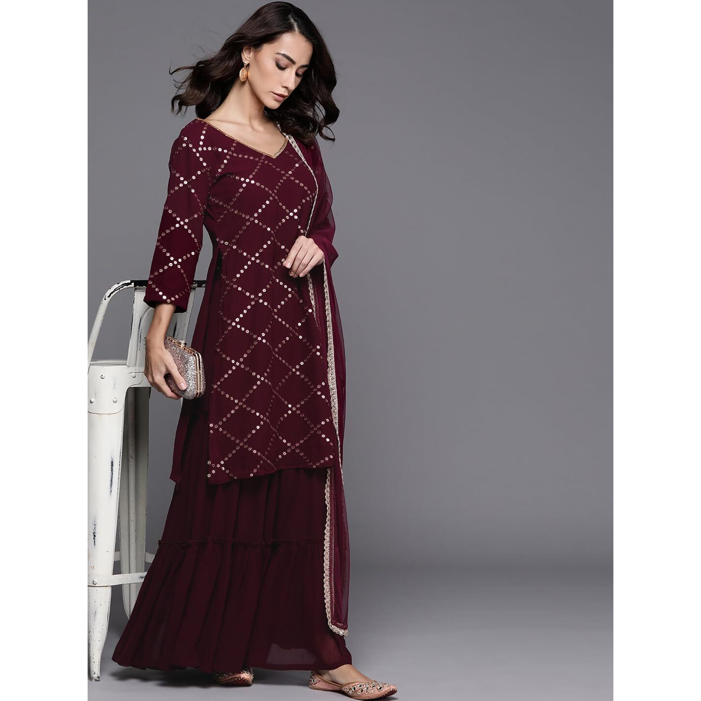 Libas Women's Poly Georgette Kurta Sets (20059O_Purple