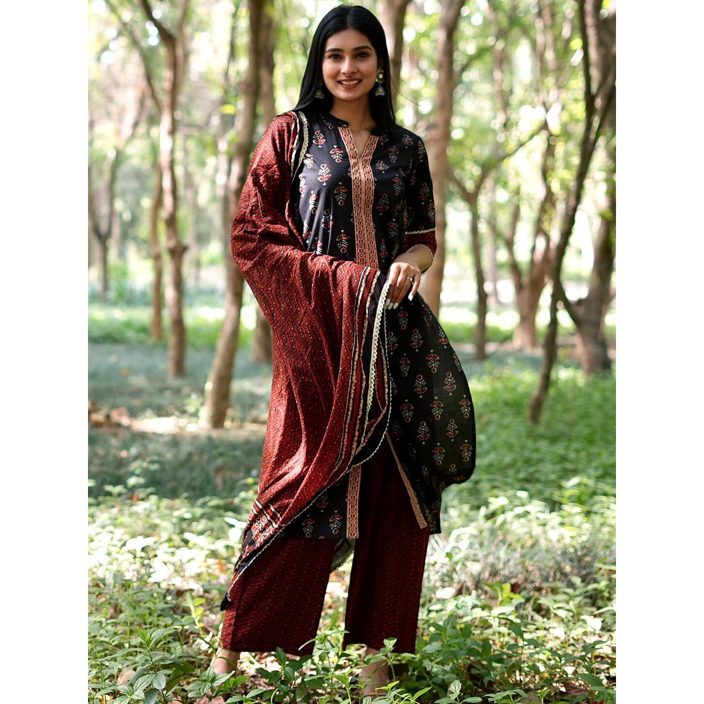 Libas Women's Cotton Kurta Sets (20119O_Black