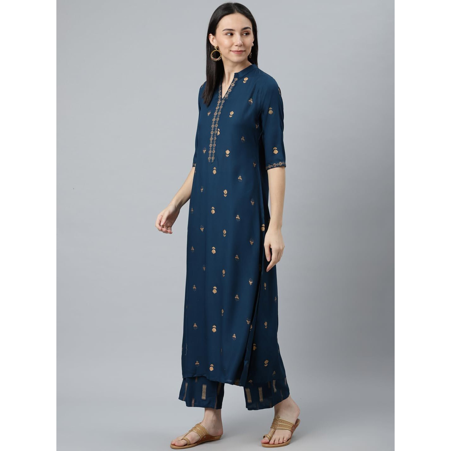 Libas Womens Printed Viscose Straight Kurta With Palazzos And Dupatta