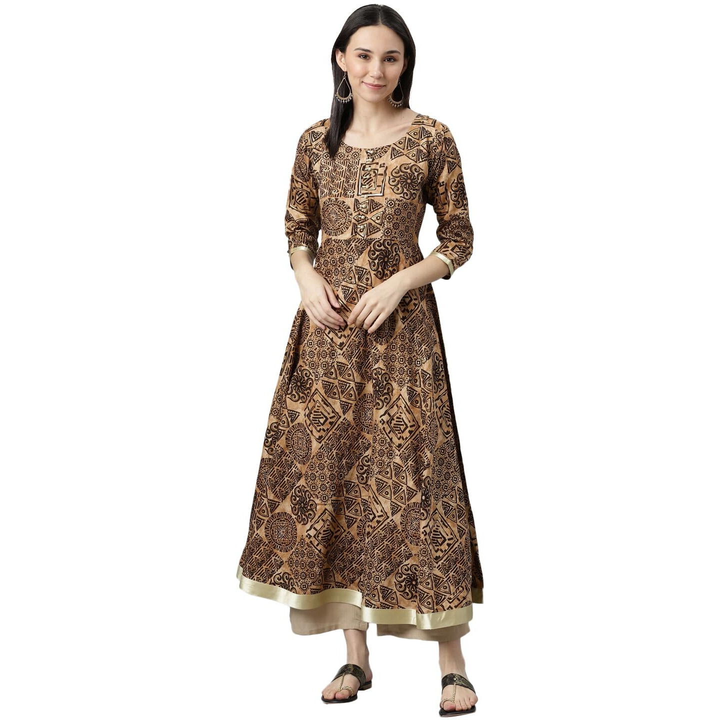 Libas Women's Silk Printed Anarkali Kurta (22054_Black