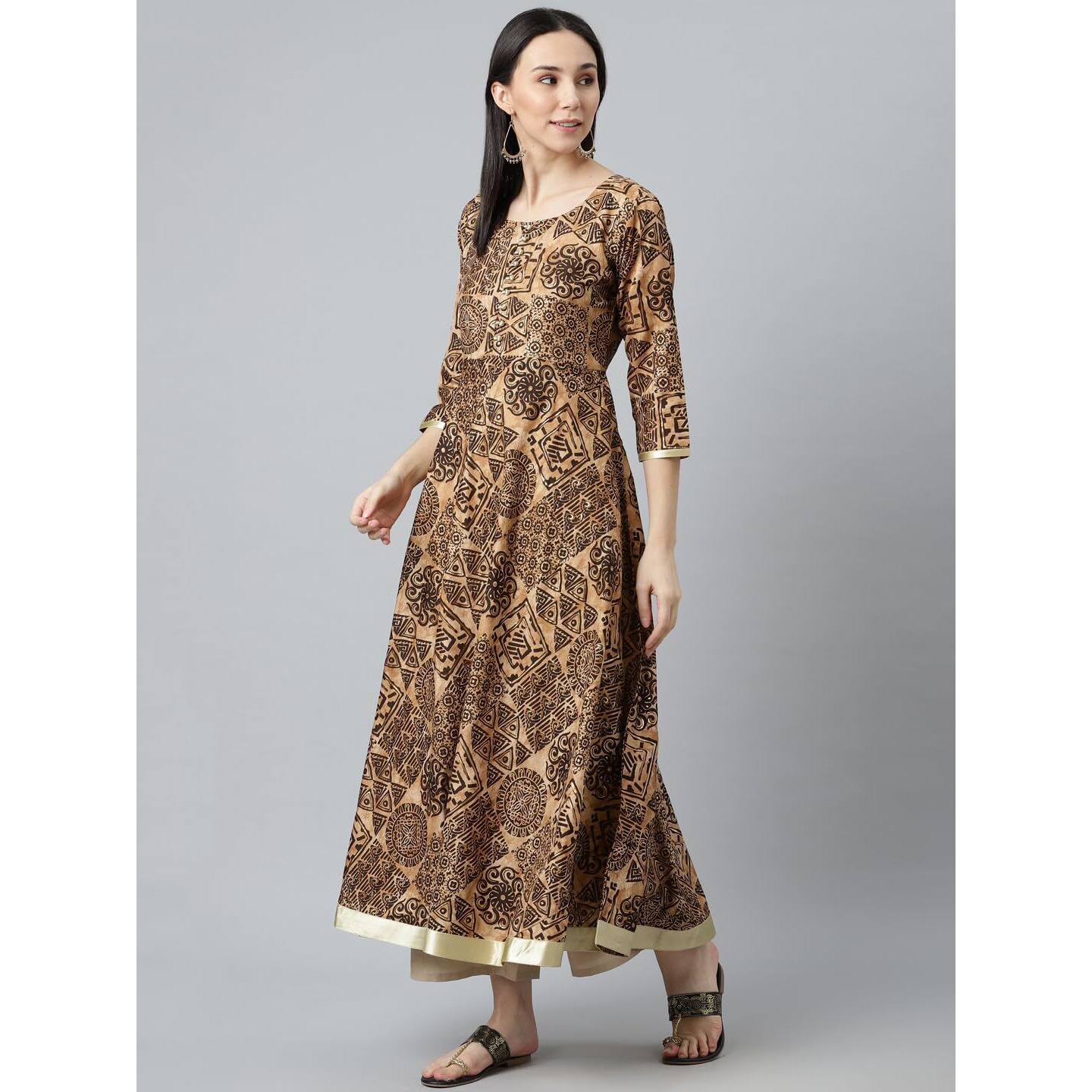 Libas Women's Silk Printed Anarkali Kurta (22054_Black