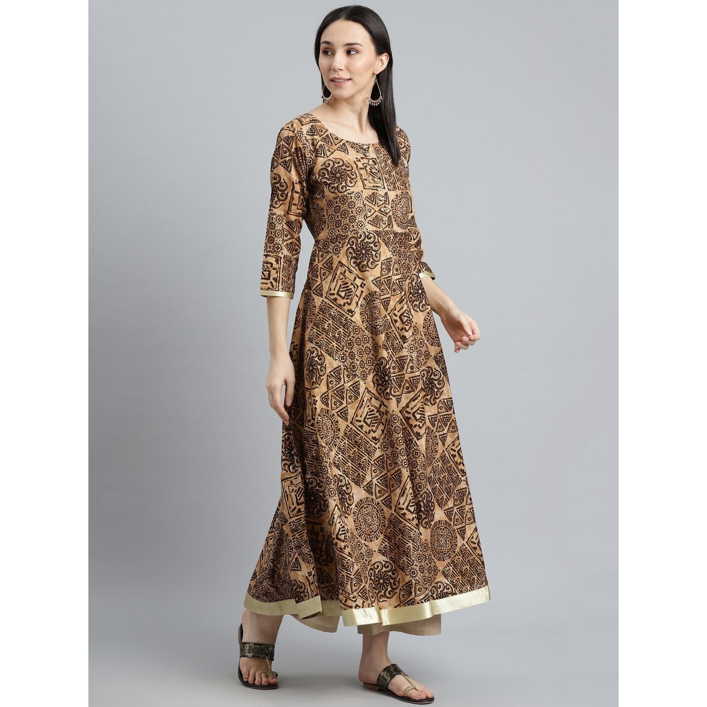 Libas Women's Silk Printed Anarkali Kurta (22054_Black