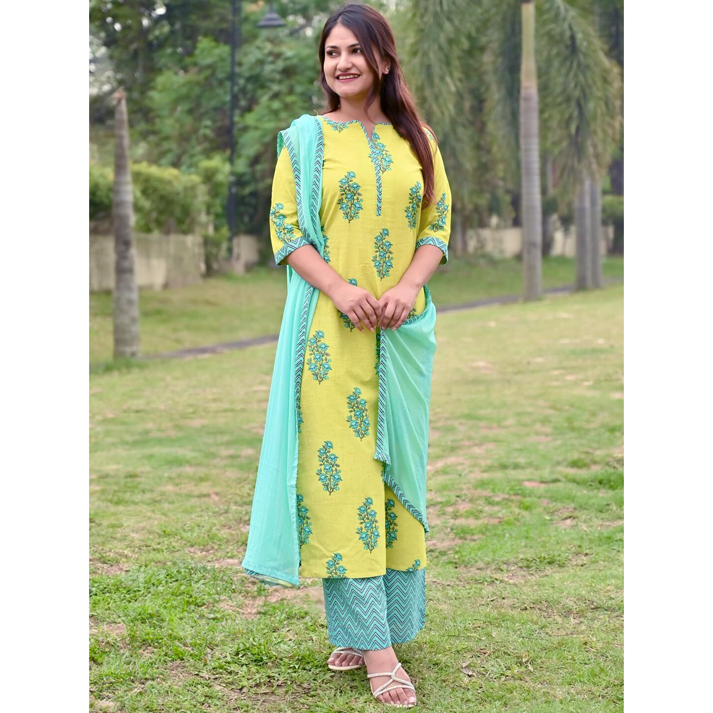 Libas Women's Cotton Kurta Sets (20197_Green