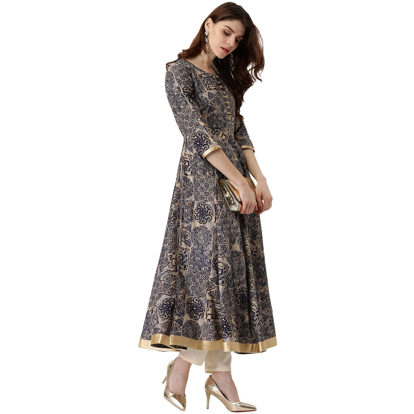 Libas Women's Chanderi Anarkali Standard Length Kurta (4799_Blue