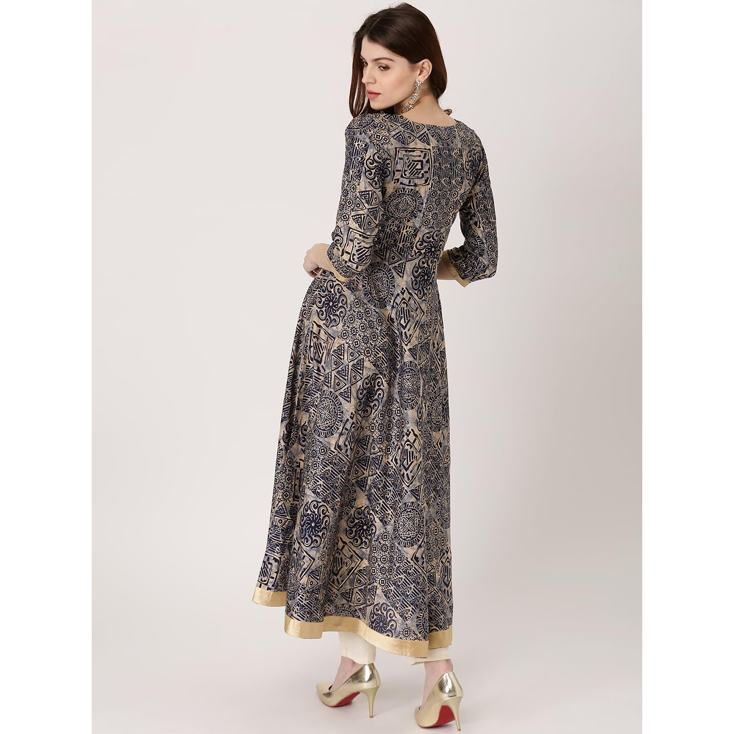 Libas Women's Chanderi Anarkali Standard Length Kurta (4799_Blue