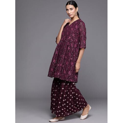 Libas Women's Poly Georgette Kurta Sets (20216O_Purple