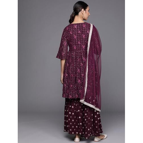 Libas Women's Poly Georgette Kurta Sets (20216O_Purple