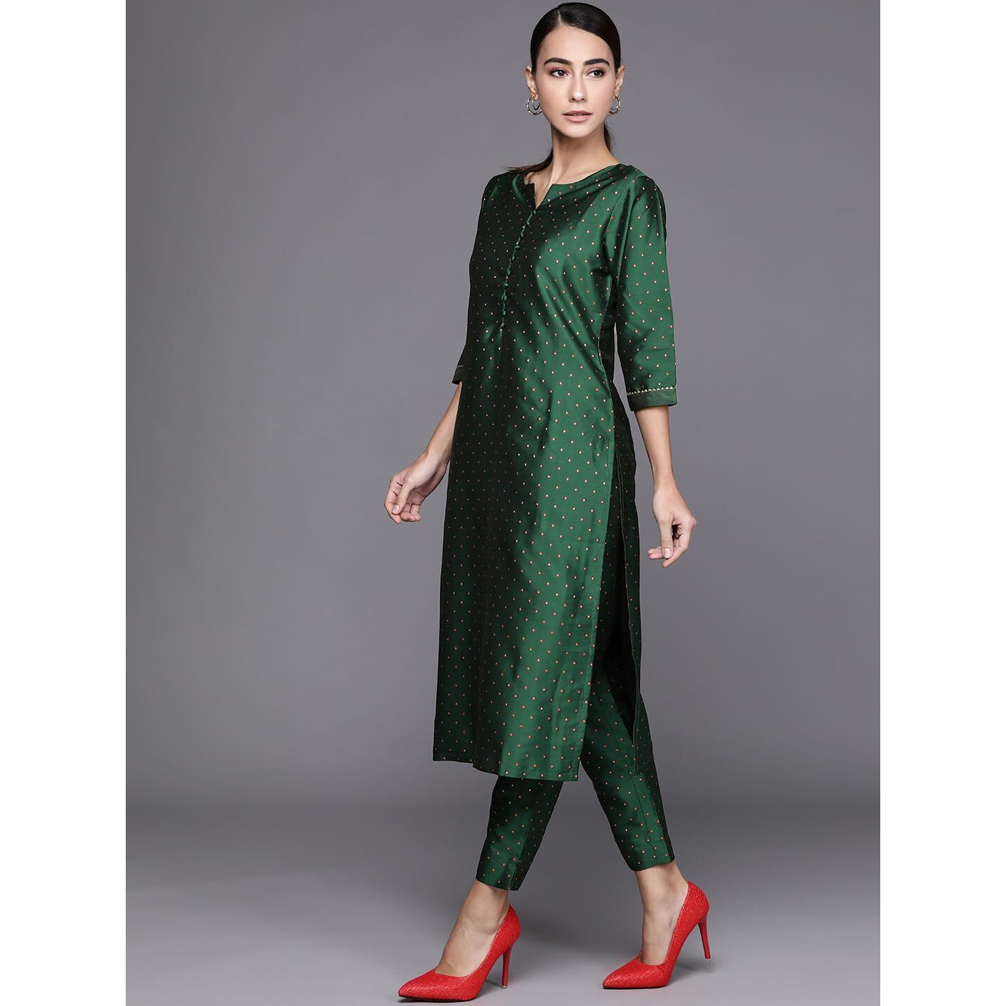 Libas Womens Self Design Silk Blend Straight Kurta With Trousers And Dupatta