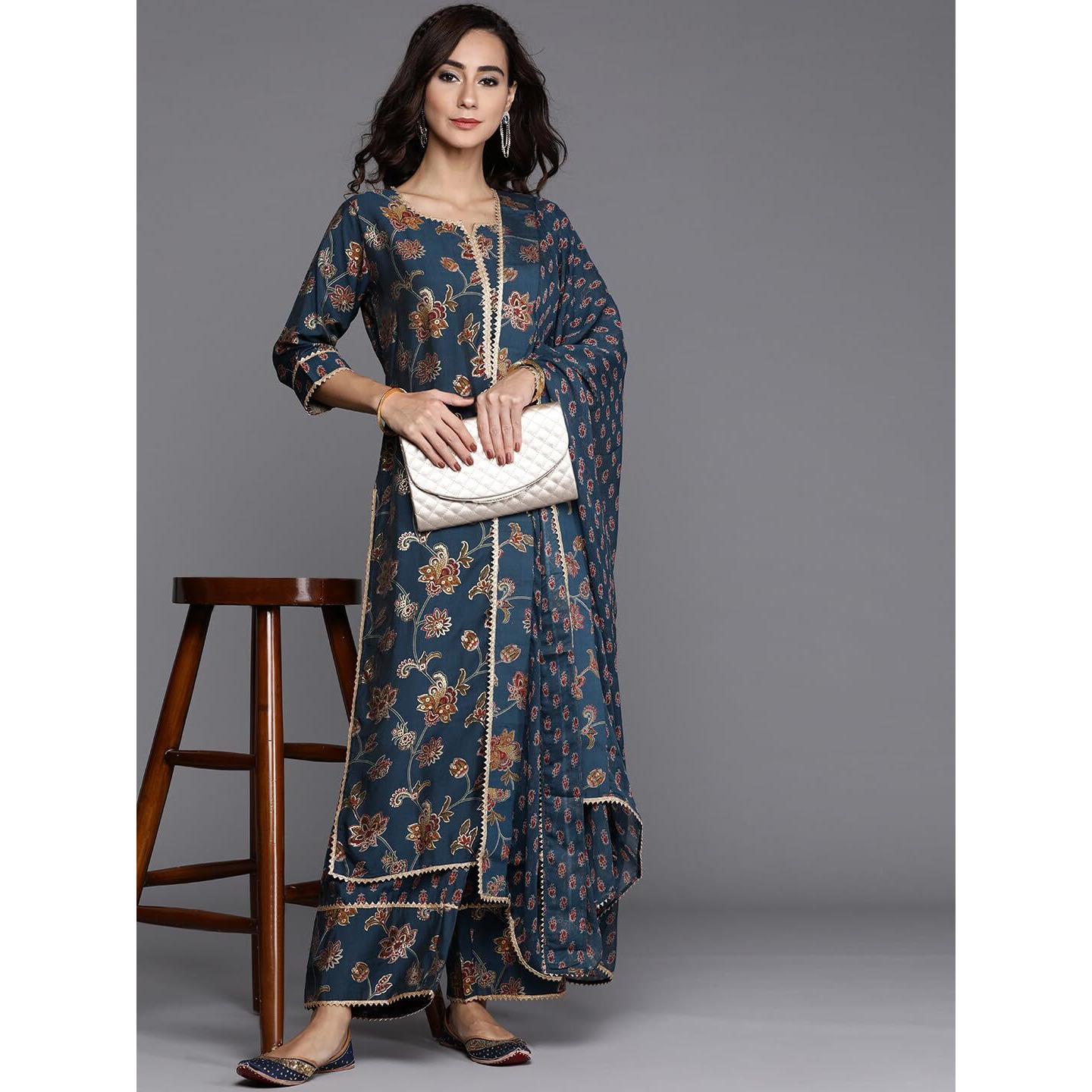 Libas Women's Silk Blend Kurta Set (20257O_Blue_S)